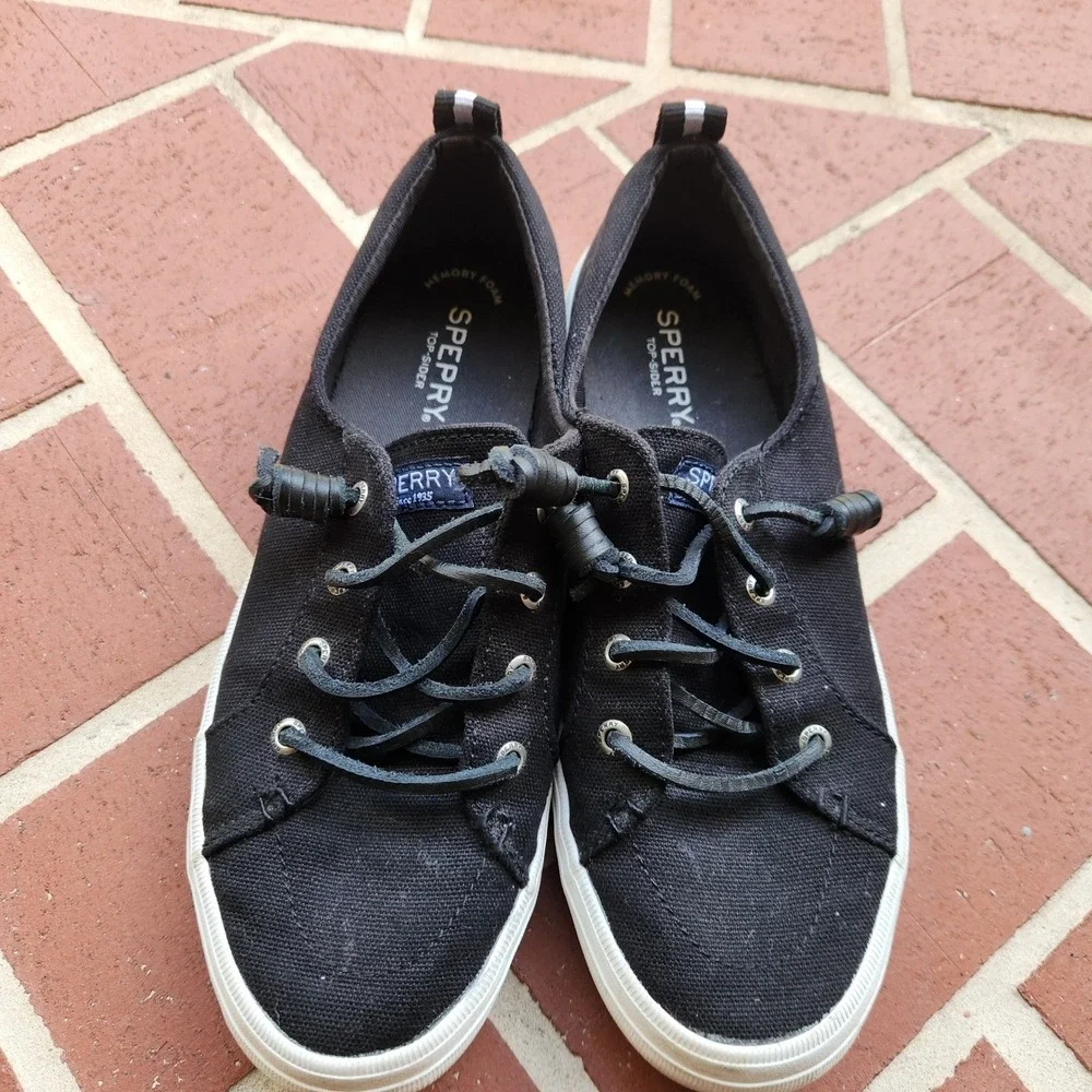 Sperry Top-Sider Crest Vibe Black Canvas Memory Foam Slip On Sneakers Womens